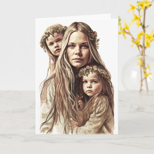 Hippy Mother & Twin Daughters, Mothers Day Card