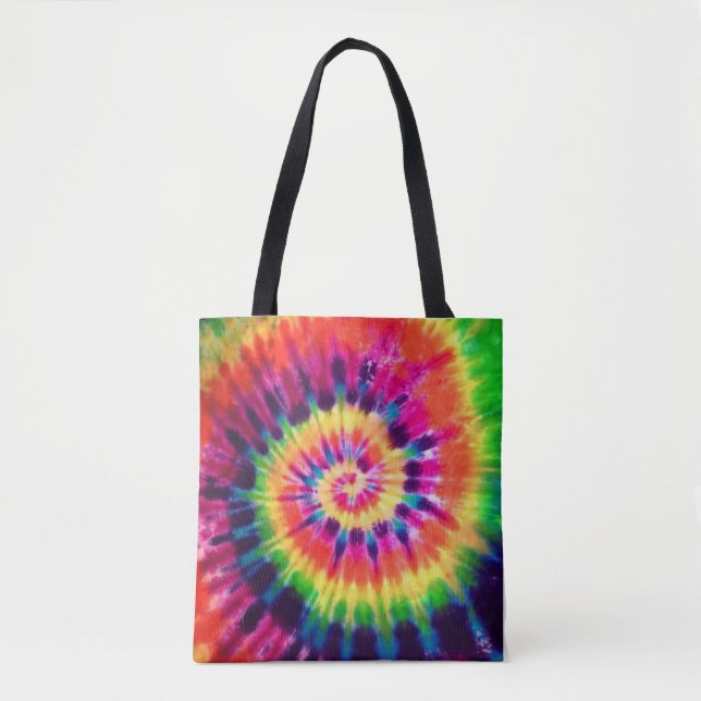 Hippy Peace Retro 60s Tie Dye Tote Bag (Front)