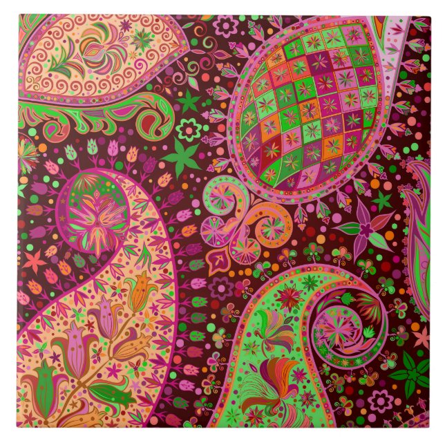 Hippy Peace Retro Hand Colourful Boho Tile (Front)