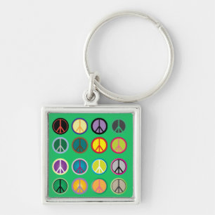 Hippy peace sign 60s colourful pattern key ring