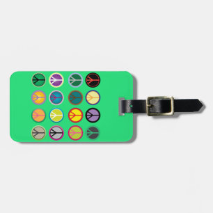 Hippy peace sign 60s colourful pattern luggage tag