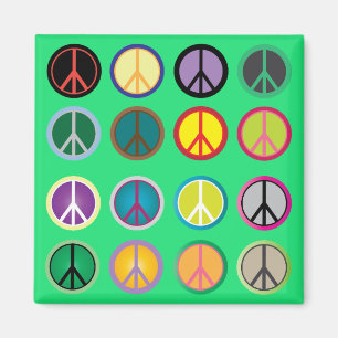 Hippy peace sign 60s colourful pattern magnet