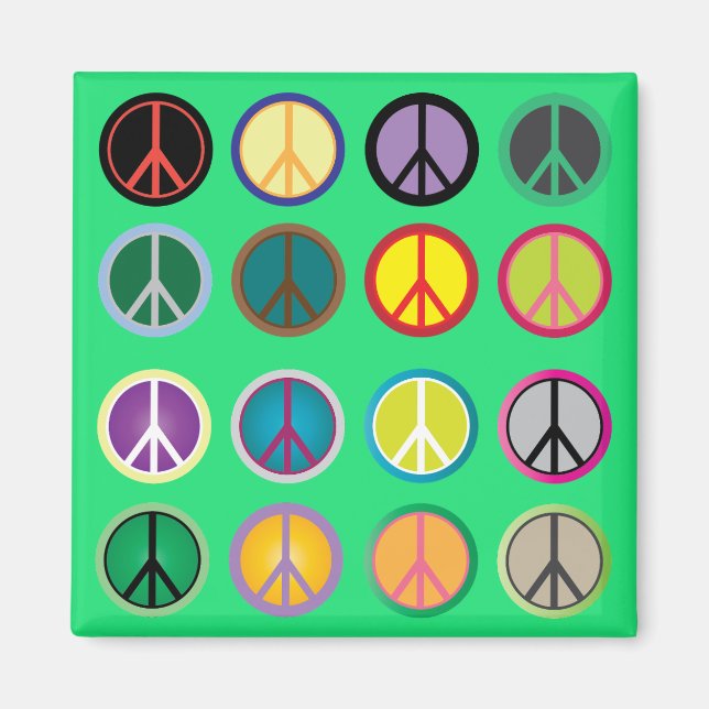 Hippy peace sign 60s colourful pattern magnet (Front)