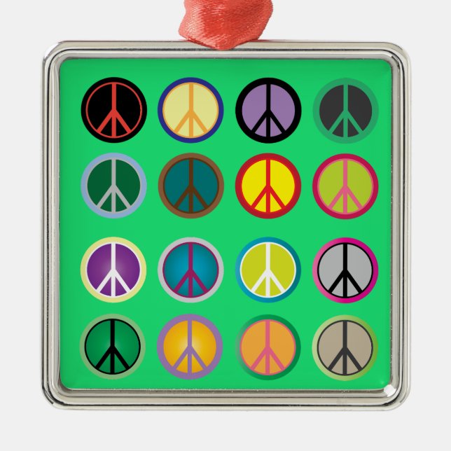 Hippy peace sign 60s colourful pattern metal ornament (Front)