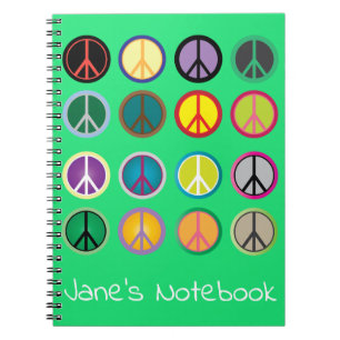 Hippy peace sign 60s colourful pattern notebook