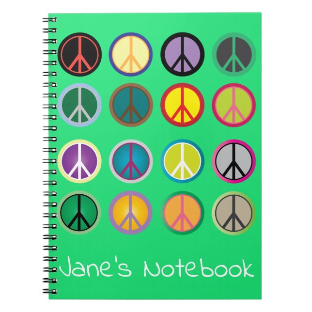 Hippy peace sign 60s colourful pattern notebook (Front)
