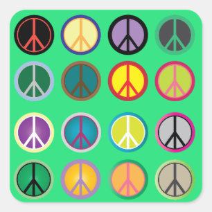 Hippy peace sign 60s colourful pattern square sticker