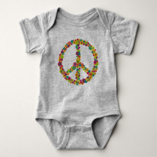 Hippy peace sign flowers baby bodysuit