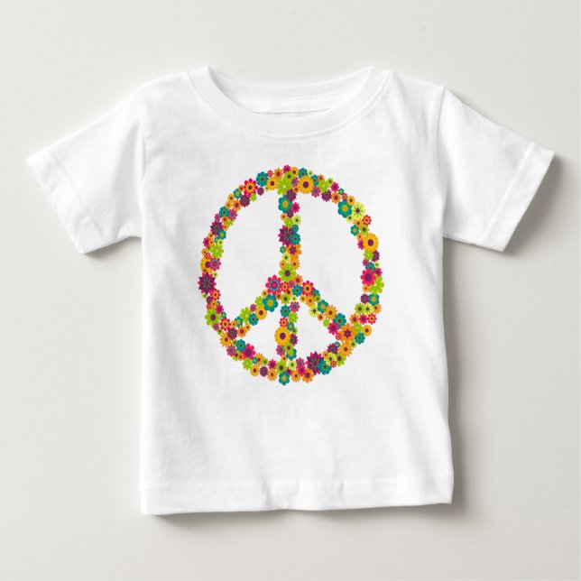 Hippy peace sign flowers baby T-Shirt (Front)