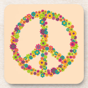 Hippy peace sign flowers coaster