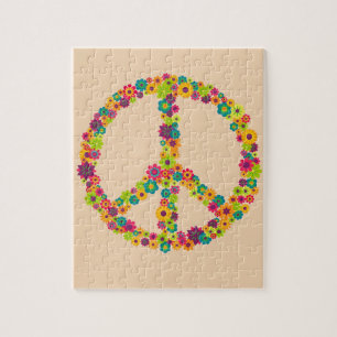 Hippy peace sign flowers jigsaw puzzle