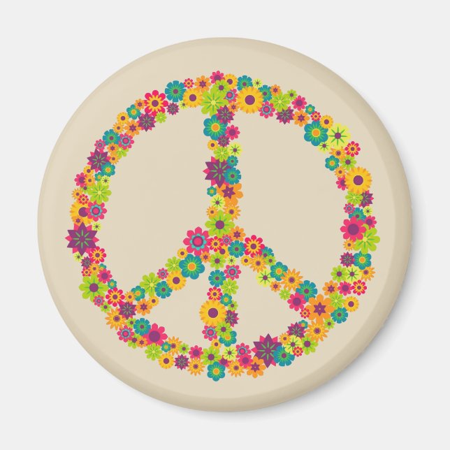 Hippy peace sign flowers magnet (Front)