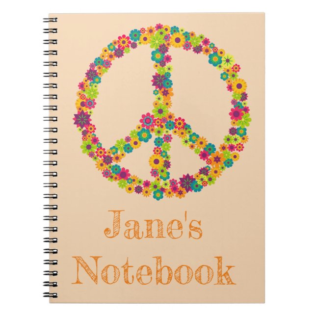 Hippy peace sign flowers notebook (Front)