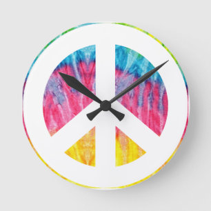 Hippy peace sign round clock