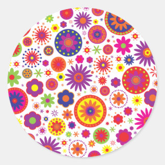 Hippy Rainbow Flowers Classic Round Sticker
