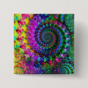 Hippy Rainbow Fractal Pattern 15 Cm Square Badge