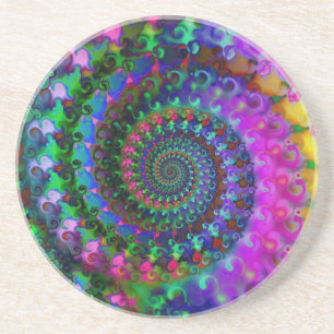 Hippy Rainbow Fractal Pattern Coaster