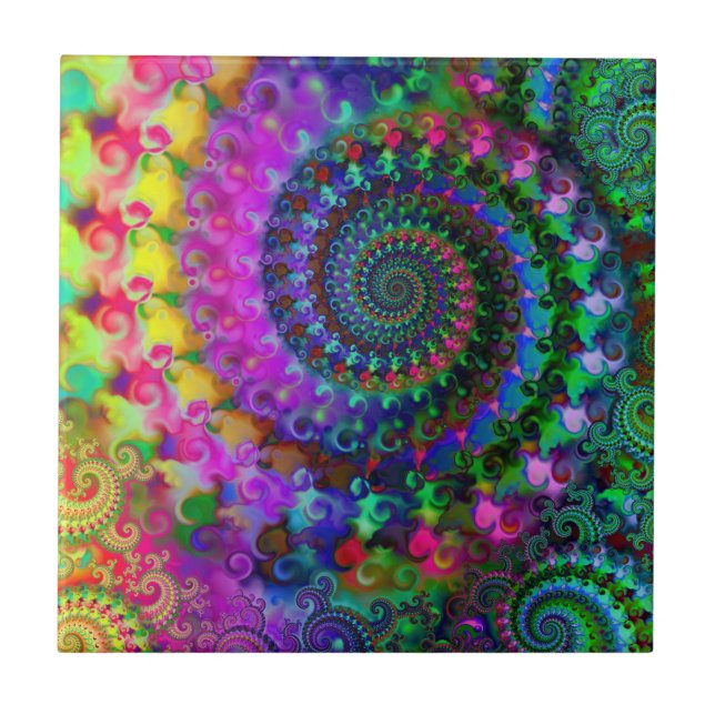 Hippy Rainbow Fractal Pattern Tile (Front)