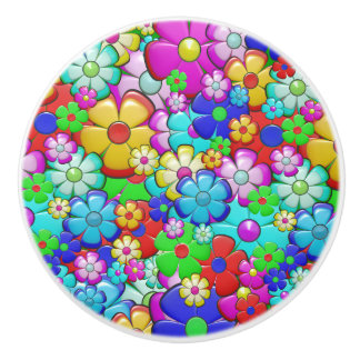 Hippy retro floral art ceramic knob