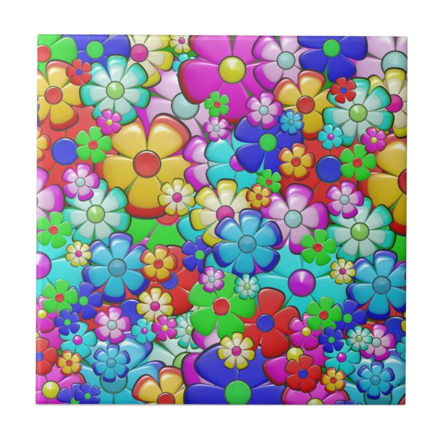 Hippy retro floral art ceramic tile (Front)