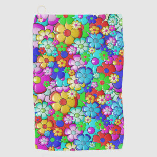 Hippy retro floral art golf towel