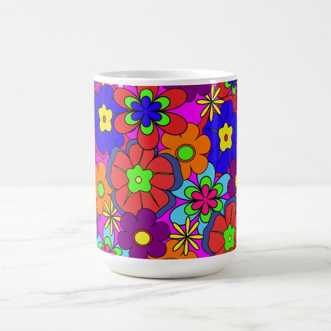 Hippy Retro Flowers in Pinks Coffee Mug (Center)