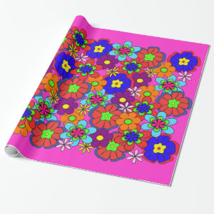 Hippy Retro Flowers Wrapping Paper