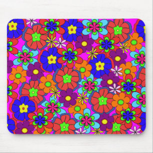 Hippy Retro Funkadelic Flowers Mouse Pad