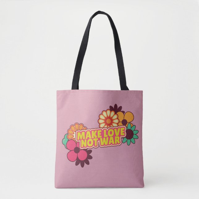 Hippy Retro Make Love Not War Tote Bag (Front)