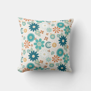 Hippy Retro Vibe 70s Daisy Peace Blue Orange Baby  Cushion
