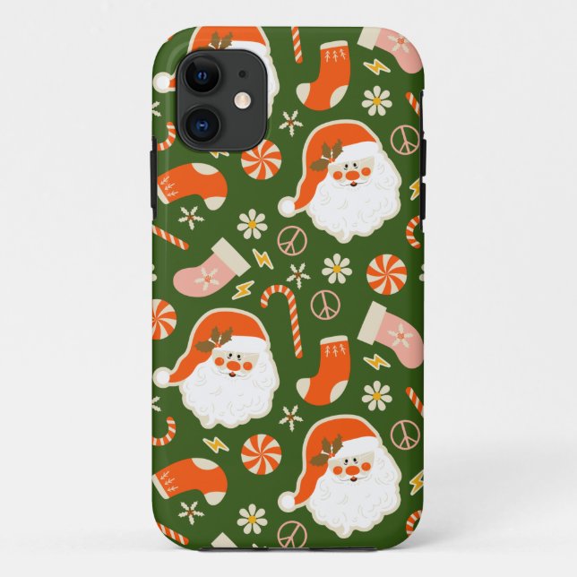 Hippy Santa and candy cane pattern  Case-Mate iPhone Case (Back)