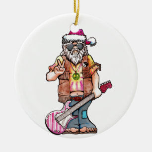 Hippy Santa says "Cool Yule" Ceramic Tree Decoration