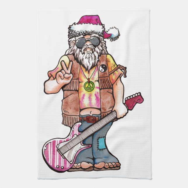 Hippy Santa says "Cool Yule" Tea Towel (Vertical)