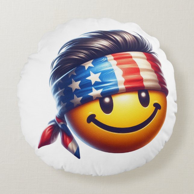 Hippy Smiley Face Round Cushion (Front)