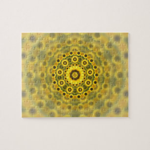 Hippy Sunflower Fractal Mandala Pattern Jigsaw Puzzle