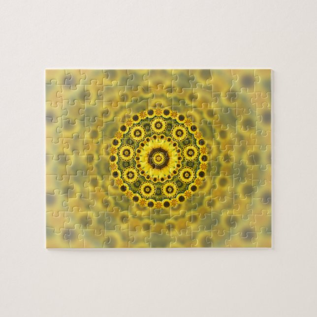 Hippy Sunflower Fractal Mandala Pattern Jigsaw Puzzle (Horizontal)