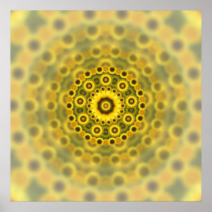 Hippy Sunflower Fractal Mandala Pattern Poster