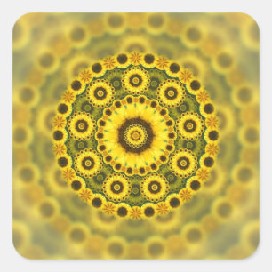 Hippy Sunflower Fractal Mandala Pattern Square Sticker