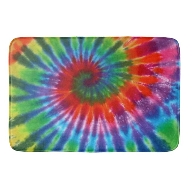 Hippy Tie Dye 60s Retro Colourful Boho Bath Mat (Front)