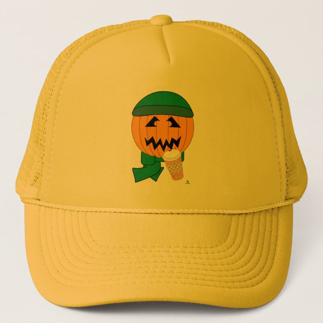 Hips Jack-o-lantern Halloween Coffee Art Trucker Hat (Front)