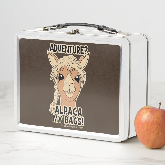 Hipster Adventure Alpaca My Bags Pun Metal Lunch Box (In Situ)