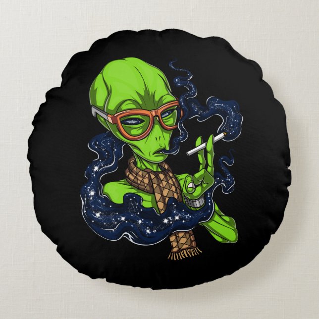 Hipster Alien Space Smoking Extraterrestrial Round Cushion (Front)