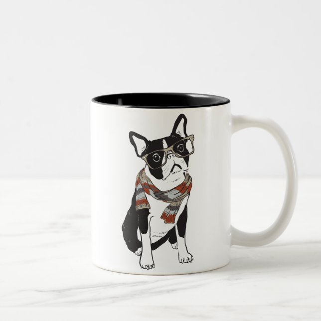 Hipster Animal Boston Terrier Dog Mug (Right)