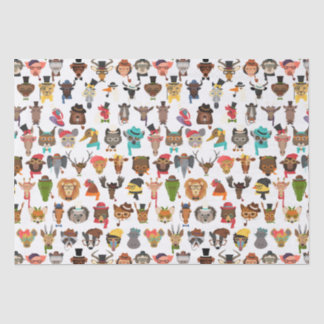 Hipster Animals Fun Cool Animals with Hats Tissue Paper