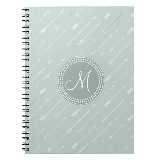 Hipster Arrow Mint Green Monogram Notebook (Front)