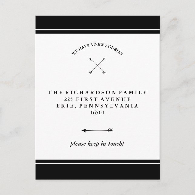 Hipster Arrows Black and White Change of Address Announcement Postcard (Front)