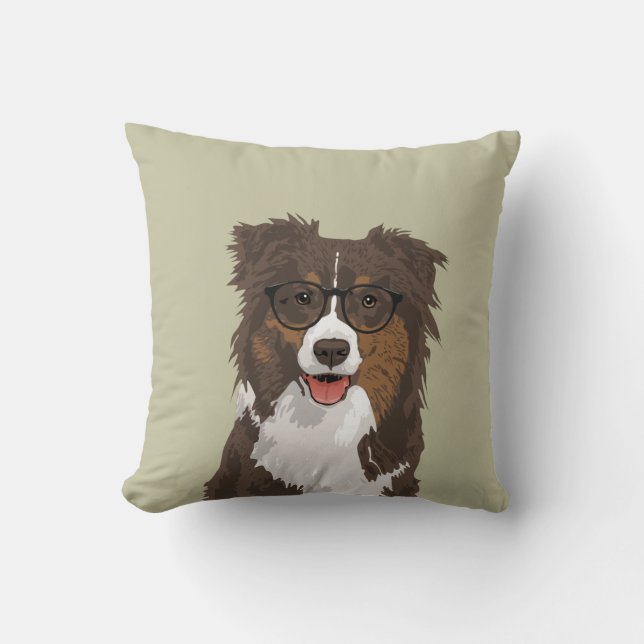 Hipster Australian Shepherd Dog Pillow (Front)