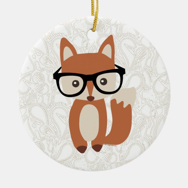 Hipster Baby Fox w/Glasses Ceramic Tree Decoration (Front)
