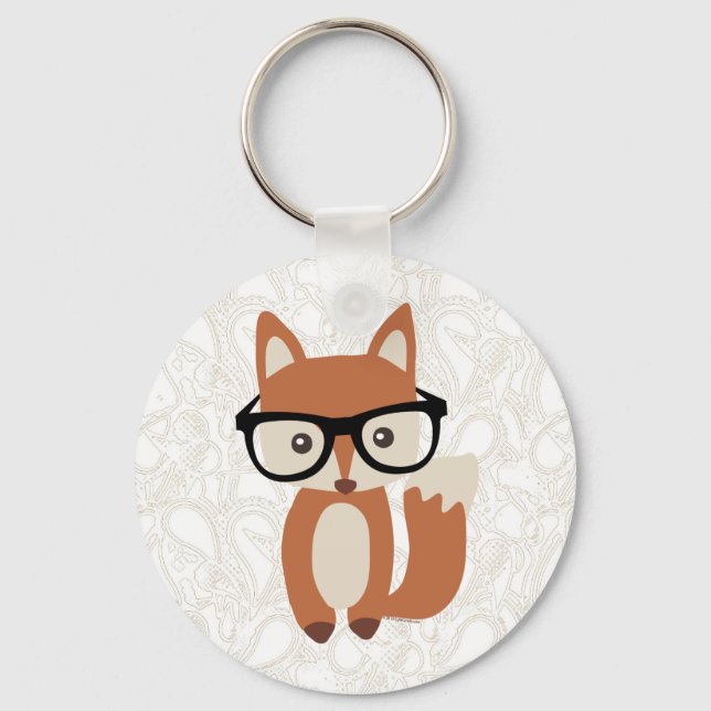 Hipster Baby Fox w/Glasses Key Ring (Front)