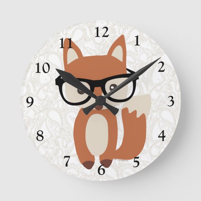 Hipster Baby Fox w/Glasses Round Clock (Front)